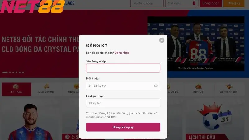 Hướng dẫn đăng ký NET88 1 Truy cập vào trang chủ NET88 và chọn đăng ký