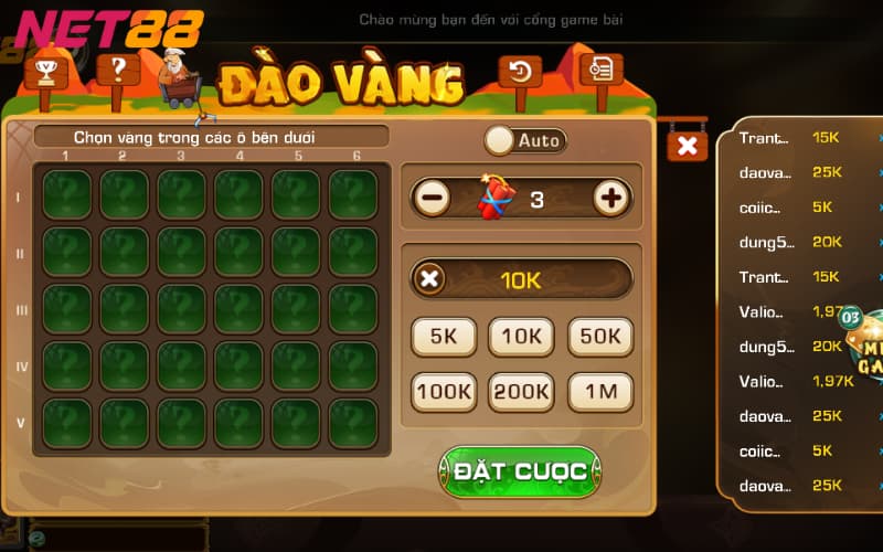 đào vàng mini Chế độ chơi auto